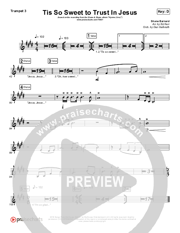 Tis So Sweet To Trust In Jesus (Live) Trumpet 3 (Shane & Shane)