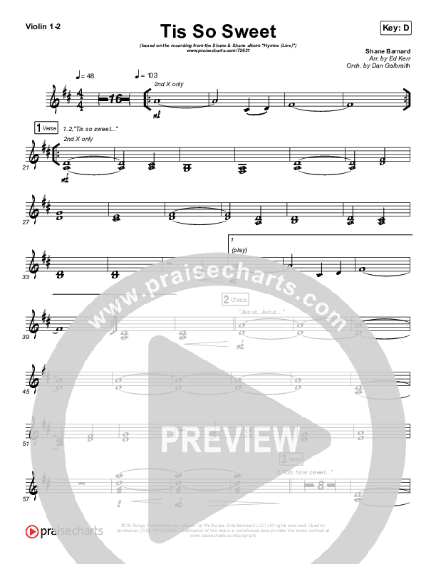 Tis So Sweet To Trust In Jesus (Live) Violin 1/2 (Shane & Shane)