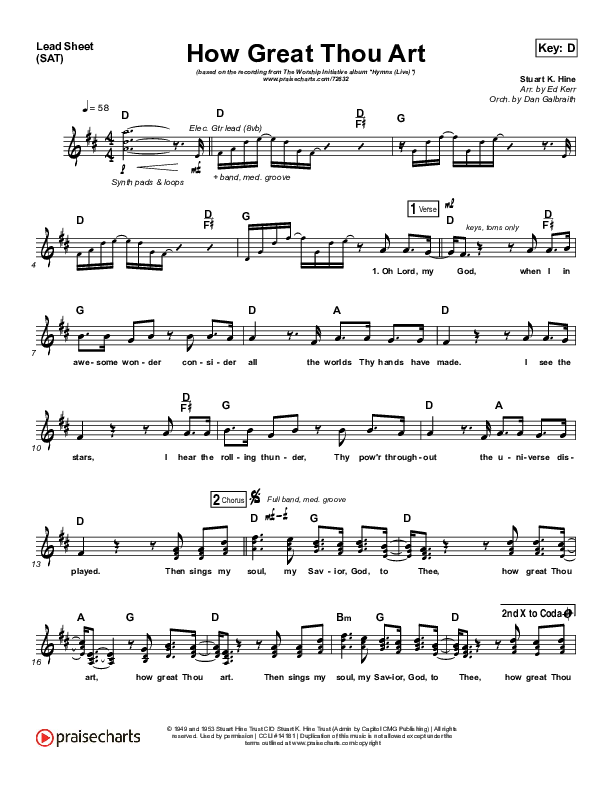 How Great Thou Art (Live) Lead Sheet (SAT) (Shane & Shane)