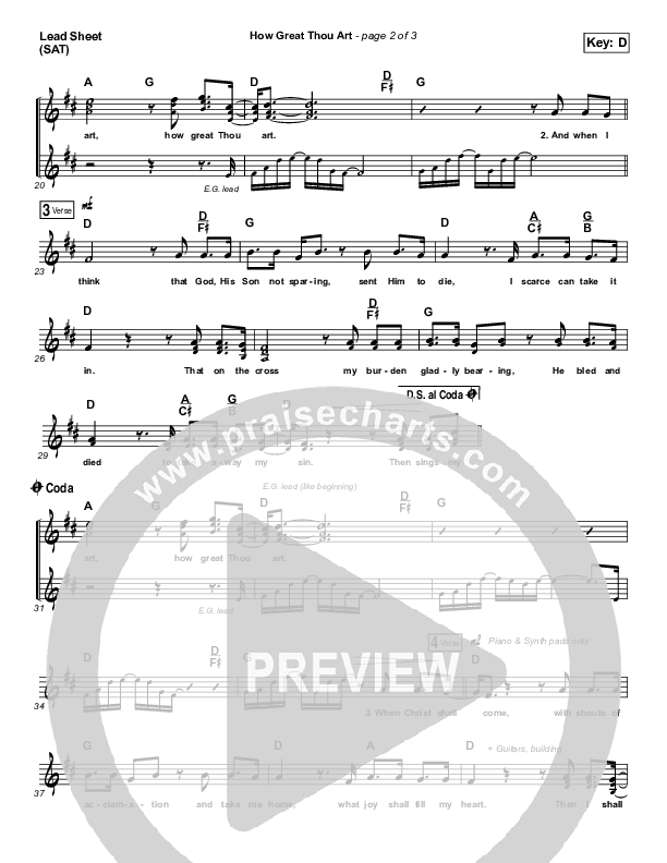 How Great Thou Art (Live) Lead Sheet (SAT) (Shane & Shane)