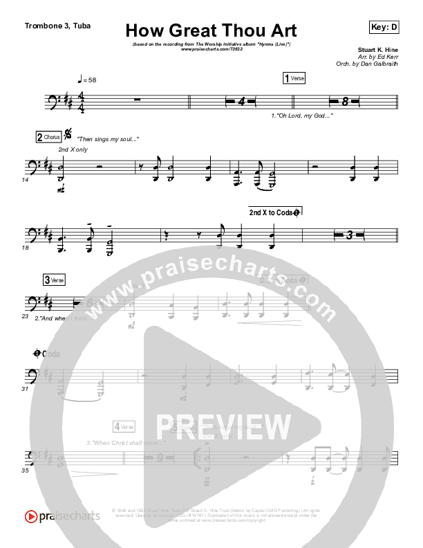 How Great Thou Art (Live) Trombone 3/Tuba (Shane & Shane)