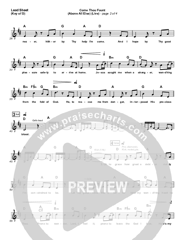 Come Thou Fount (Above All Else) (Live) Lead Sheet (Melody) (Shane & Shane)