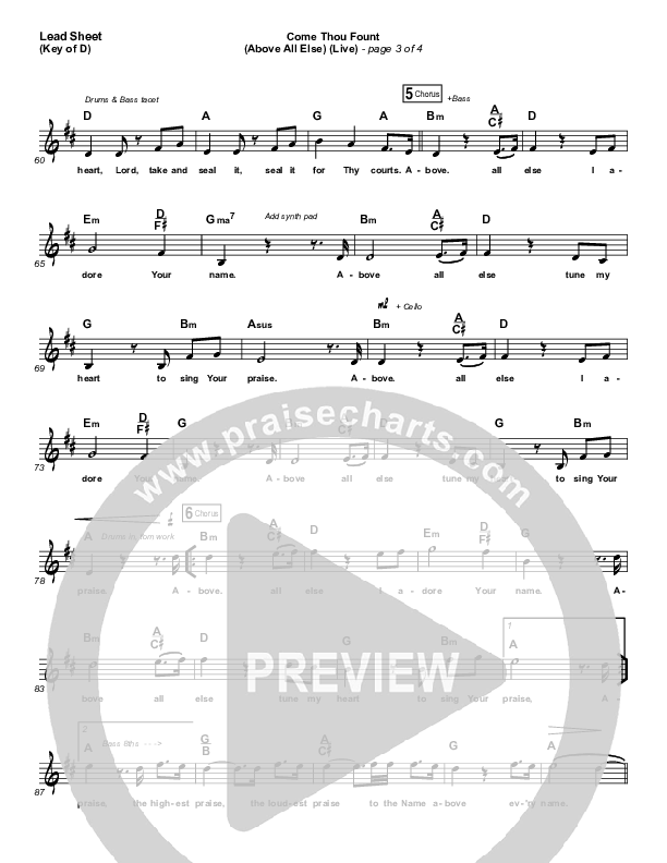 Come Thou Fount (Above All Else) (Live) Lead Sheet (Melody) (Shane & Shane)