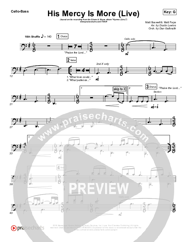 His Mercy Is More (Live) Cello/Bass (Shane & Shane)