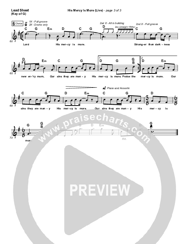 His Mercy Is More (Live) Lead Sheet (Melody) (Shane & Shane)