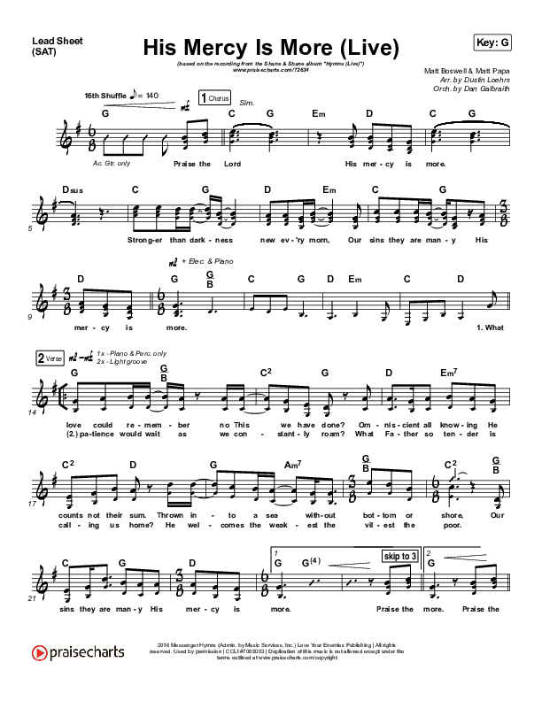 His Mercy Is More (Live) Lead Sheet (SAT) (Shane & Shane)