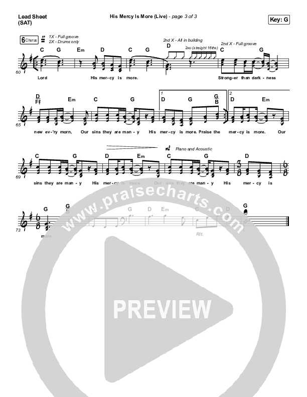 His Mercy Is More (Live) Lead Sheet (SAT) (Shane & Shane)