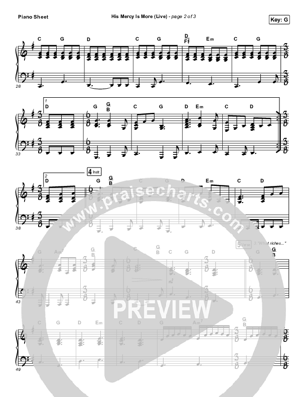 His Mercy Is More (Live) Piano Sheet (Shane & Shane)