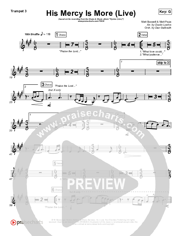 His Mercy Is More (Live) Trumpet 3 (Shane & Shane)