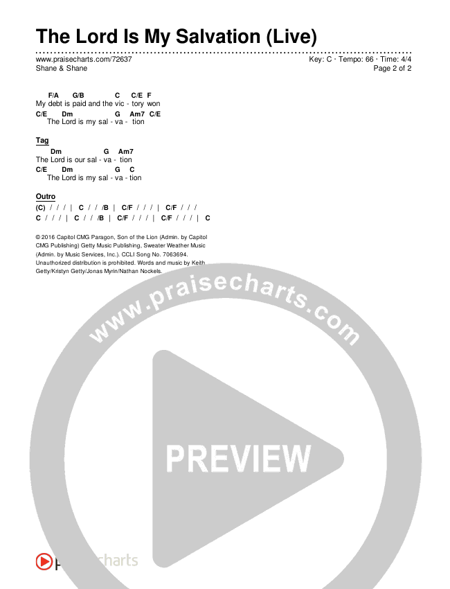 The Lord Is My Salvation (Live) Chords & Lyrics (Shane & Shane)