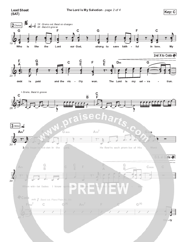 The Lord Is My Salvation (Live) Lead Sheet (SAT) (Shane & Shane)