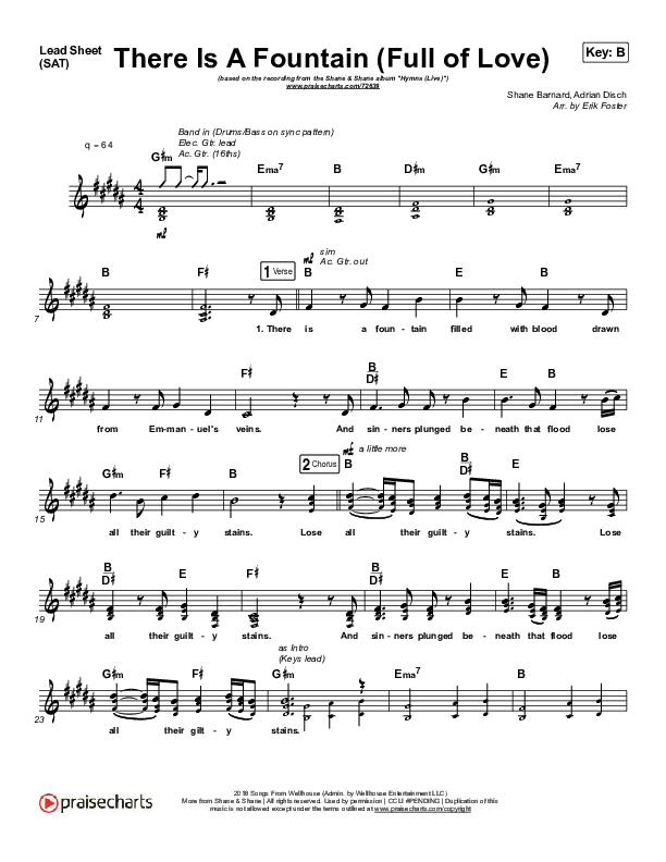 There Is A Fountain (Full Of Love) (Live) Lead Sheet (SAT) (Shane & Shane)