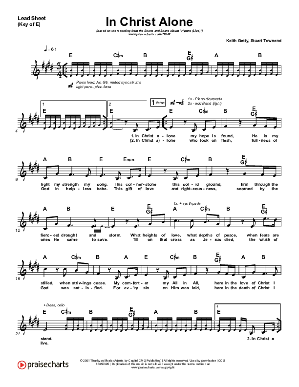 In Christ Alone (Live) Lead Sheet (Melody) (Shane & Shane)