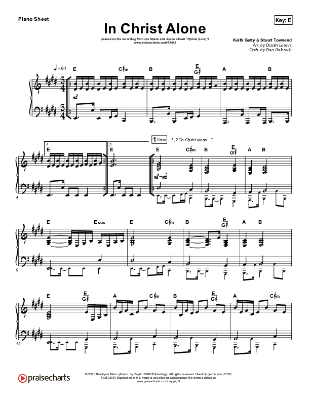 In Christ Alone (Live) Piano Sheet (Shane & Shane)