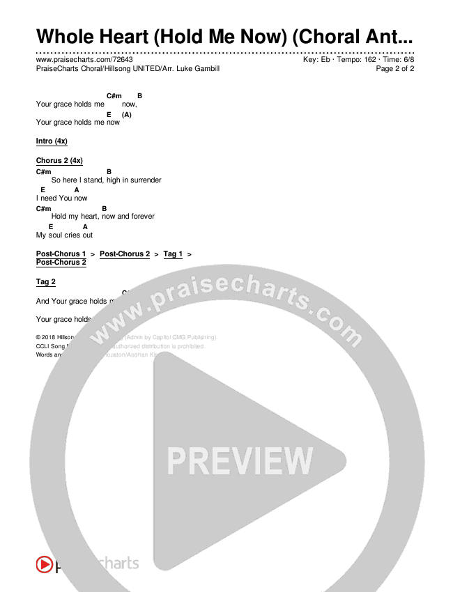 Whole Heart (Hold Me Now) (Choral Anthem SATB) Chords & Lyrics (Hillsong UNITED / Arr. Luke Gambill)