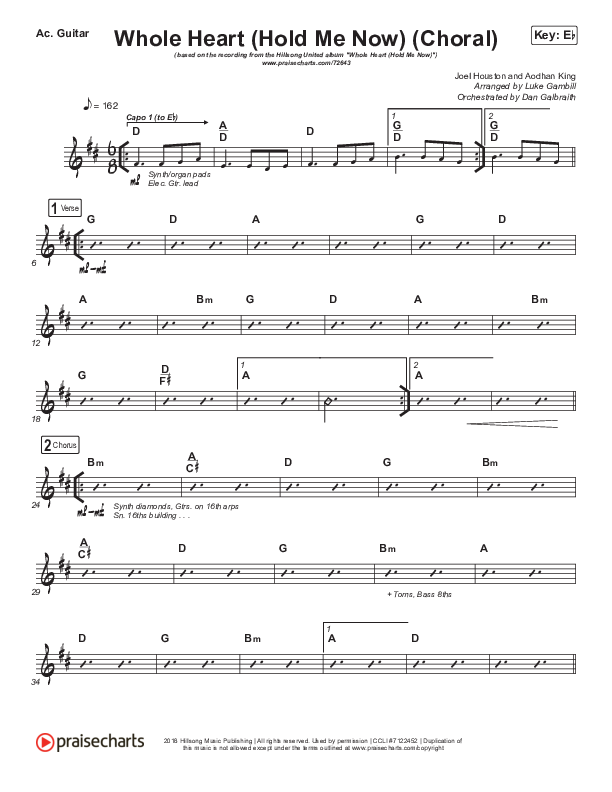 Whole Heart (Hold Me Now) (Choral Anthem SATB) Acoustic Guitar (Hillsong UNITED / Arr. Luke Gambill)