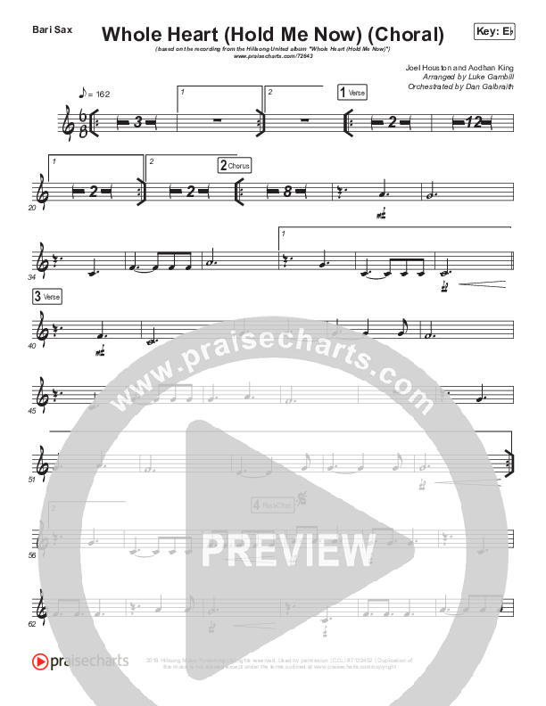Whole Heart (Hold Me Now) (Choral Anthem SATB) Bari Sax (Hillsong UNITED / Arr. Luke Gambill)