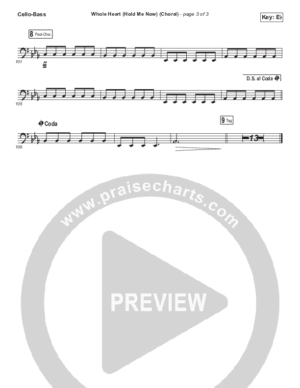 Whole Heart (Hold Me Now) (Choral Anthem SATB) Cello/Bass (Hillsong UNITED / Arr. Luke Gambill)