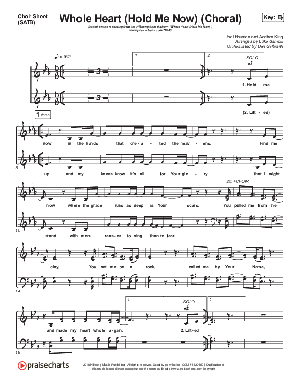 Whole Heart (Hold Me Now) (Choral Anthem SATB) Choir Sheet (SATB) (Hillsong UNITED / Arr. Luke Gambill)