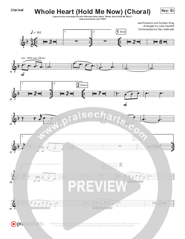 Whole Heart (Hold Me Now) (Choral Anthem SATB) Clarinet (Hillsong UNITED / Arr. Luke Gambill)