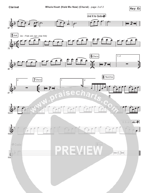 Whole Heart (Hold Me Now) (Choral Anthem SATB) Clarinet (Hillsong UNITED / Arr. Luke Gambill)