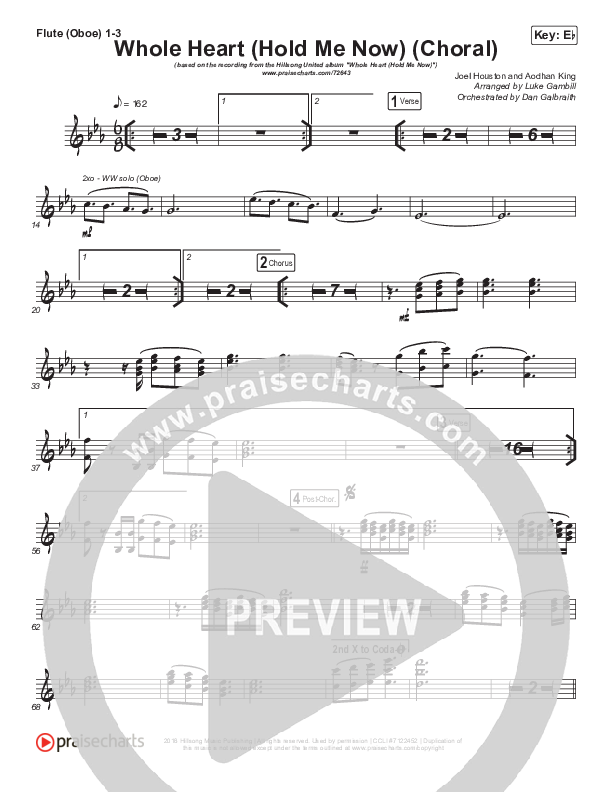 Whole Heart (Hold Me Now) (Choral Anthem SATB) Flute/Oboe 1/2/3 (Hillsong UNITED / Arr. Luke Gambill)