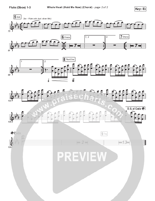 Whole Heart (Hold Me Now) (Choral Anthem SATB) Flute/Oboe 1/2/3 (Hillsong UNITED / Arr. Luke Gambill)