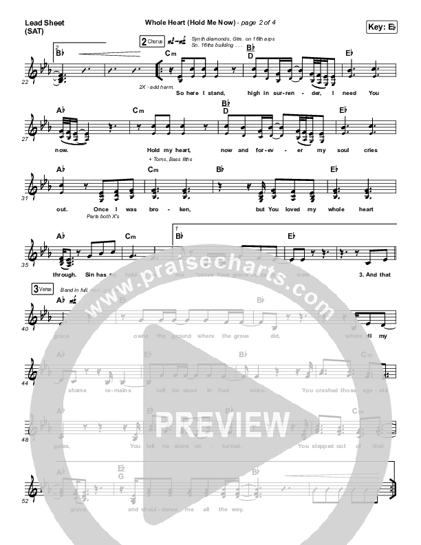 Whole Heart (Hold Me Now) (Choral Anthem SATB) Lead Sheet (SAT) (Hillsong UNITED / Arr. Luke Gambill)