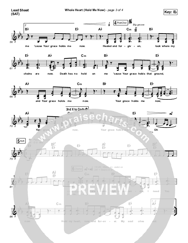 Whole Heart (Hold Me Now) (Choral Anthem SATB) Lead Sheet (SAT) (Hillsong UNITED / Arr. Luke Gambill)