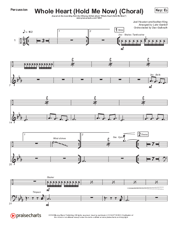 Whole Heart (Hold Me Now) (Choral Anthem SATB) Percussion (Hillsong UNITED / Arr. Luke Gambill)