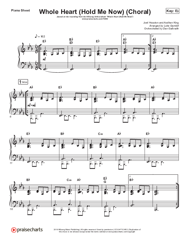 Whole Heart (Hold Me Now) (Choral Anthem SATB) Piano Sheet (Hillsong UNITED / Arr. Luke Gambill)