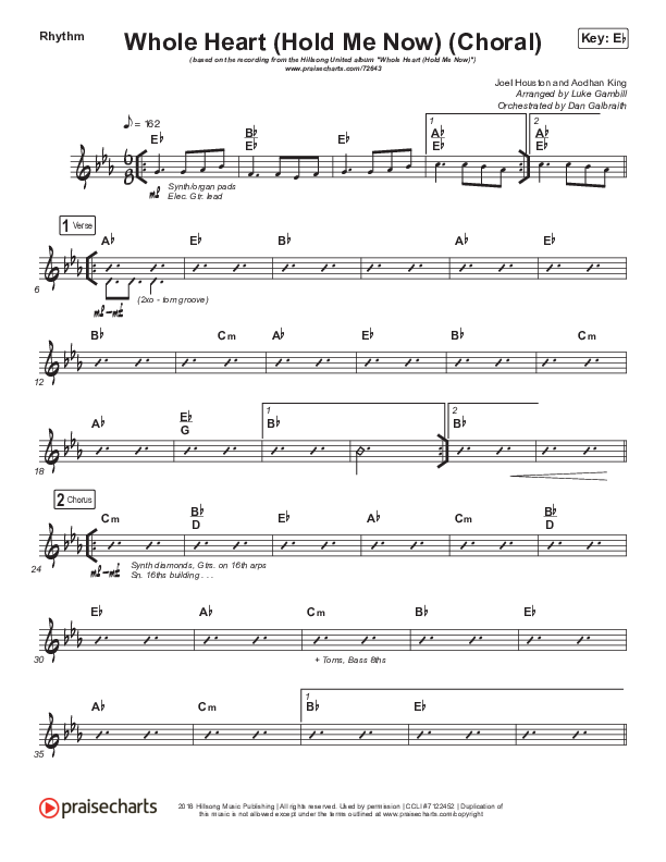 Whole Heart (Hold Me Now) (Choral Anthem SATB) Rhythm Chart (Hillsong UNITED / Arr. Luke Gambill)