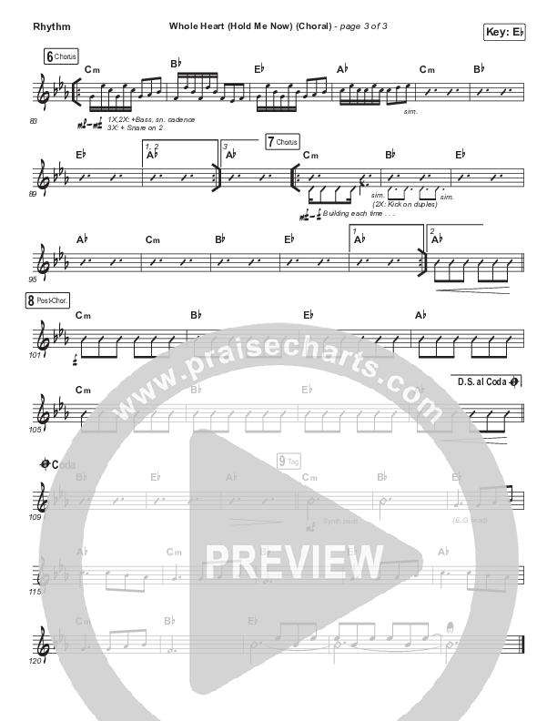 Whole Heart (Hold Me Now) (Choral Anthem SATB) Rhythm Chart (Hillsong UNITED / Arr. Luke Gambill)