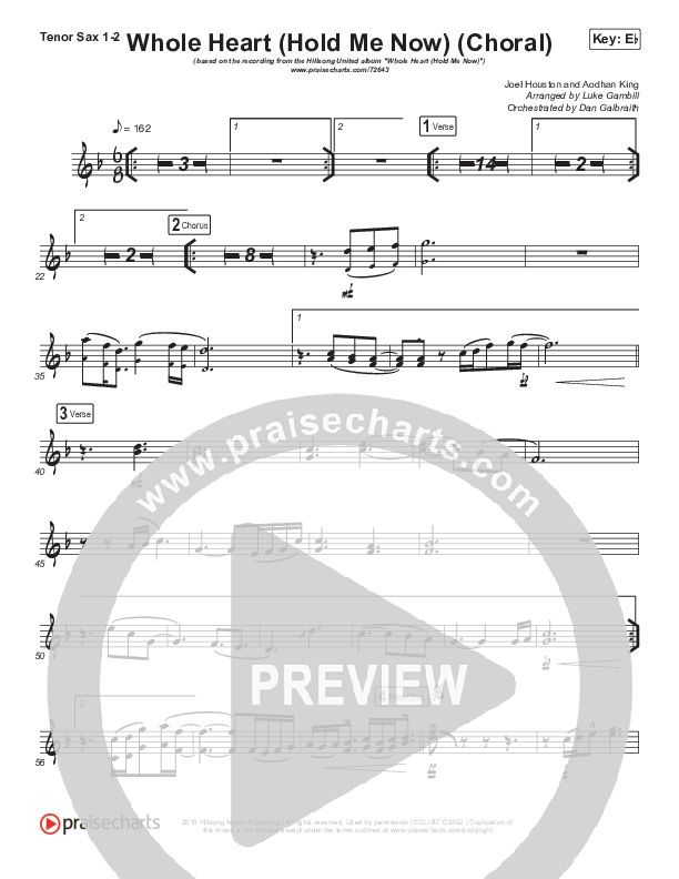 Whole Heart (Hold Me Now) (Choral Anthem SATB) Tenor Sax 1/2 (Hillsong UNITED / Arr. Luke Gambill)