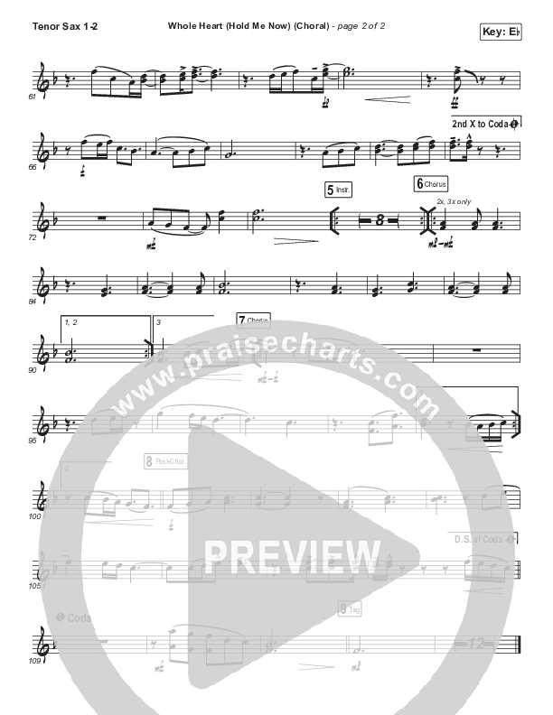 Whole Heart (Hold Me Now) (Choral Anthem SATB) Tenor Sax 1/2 (Hillsong UNITED / Arr. Luke Gambill)