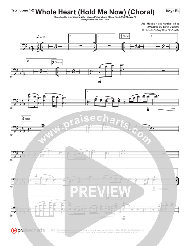 Whole Heart (Hold Me Now) (Choral Anthem SATB) Trombone 1/2 (Hillsong UNITED / Arr. Luke Gambill)