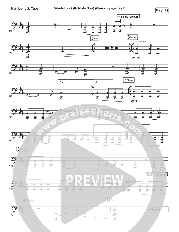 Whole Heart (Hold Me Now) (Choral Anthem SATB) Trombone 3/Tuba (Hillsong UNITED / Arr. Luke Gambill)