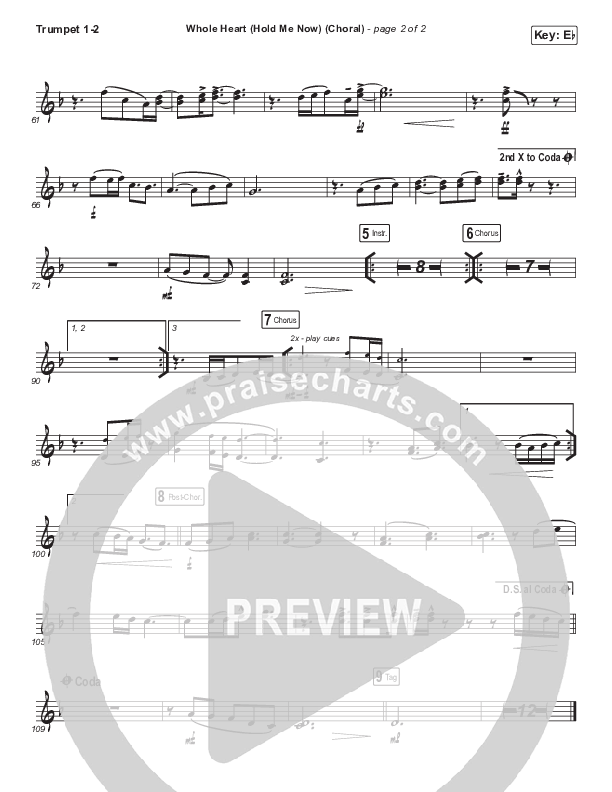 Whole Heart (Hold Me Now) (Choral Anthem SATB) Trumpet 1,2 (Hillsong UNITED / Arr. Luke Gambill)