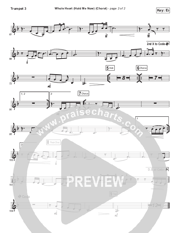 Whole Heart (Hold Me Now) (Choral Anthem SATB) Trumpet 3 (Hillsong UNITED / Arr. Luke Gambill)