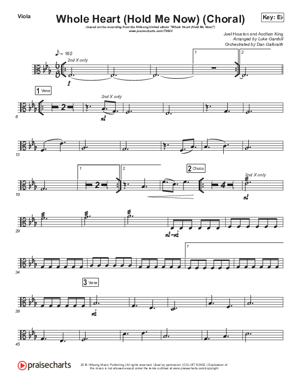 Whole Heart (Hold Me Now) (Choral Anthem SATB) Viola (Hillsong UNITED / Arr. Luke Gambill)