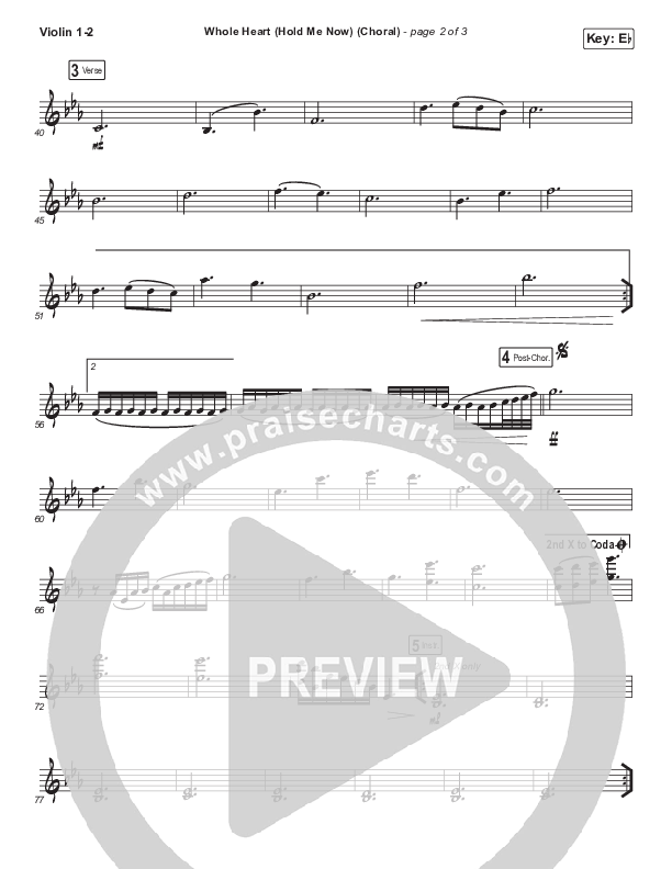 Whole Heart (Hold Me Now) (Choral Anthem SATB) Violin 1/2 (Hillsong UNITED / Arr. Luke Gambill)