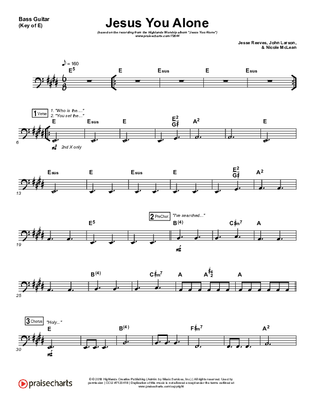 Jesus You Alone Bass Guitar (Highlands Worship)