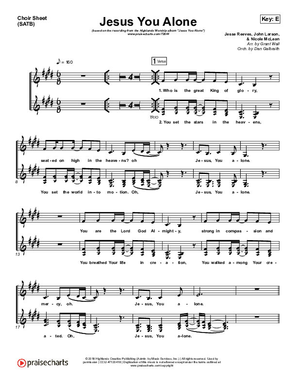Jesus You Alone Choir Sheet (SATB) (Highlands Worship)