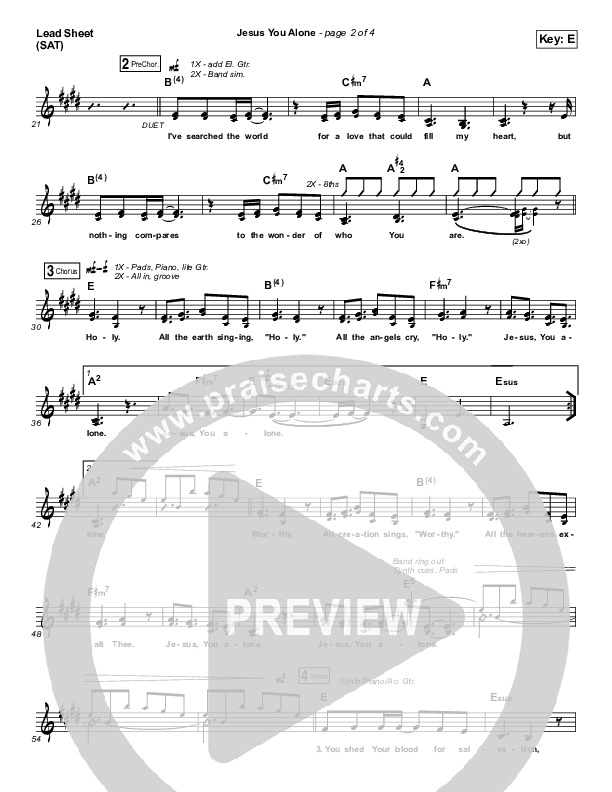 Jesus You Alone Lead Sheet (SAT) (Highlands Worship)