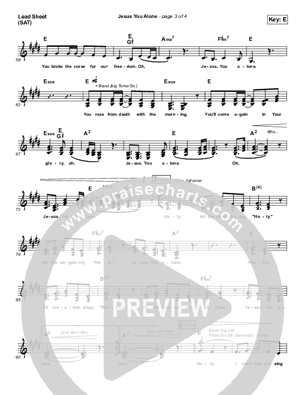 Jesus You Alone Lead Sheet (SAT) (Highlands Worship)