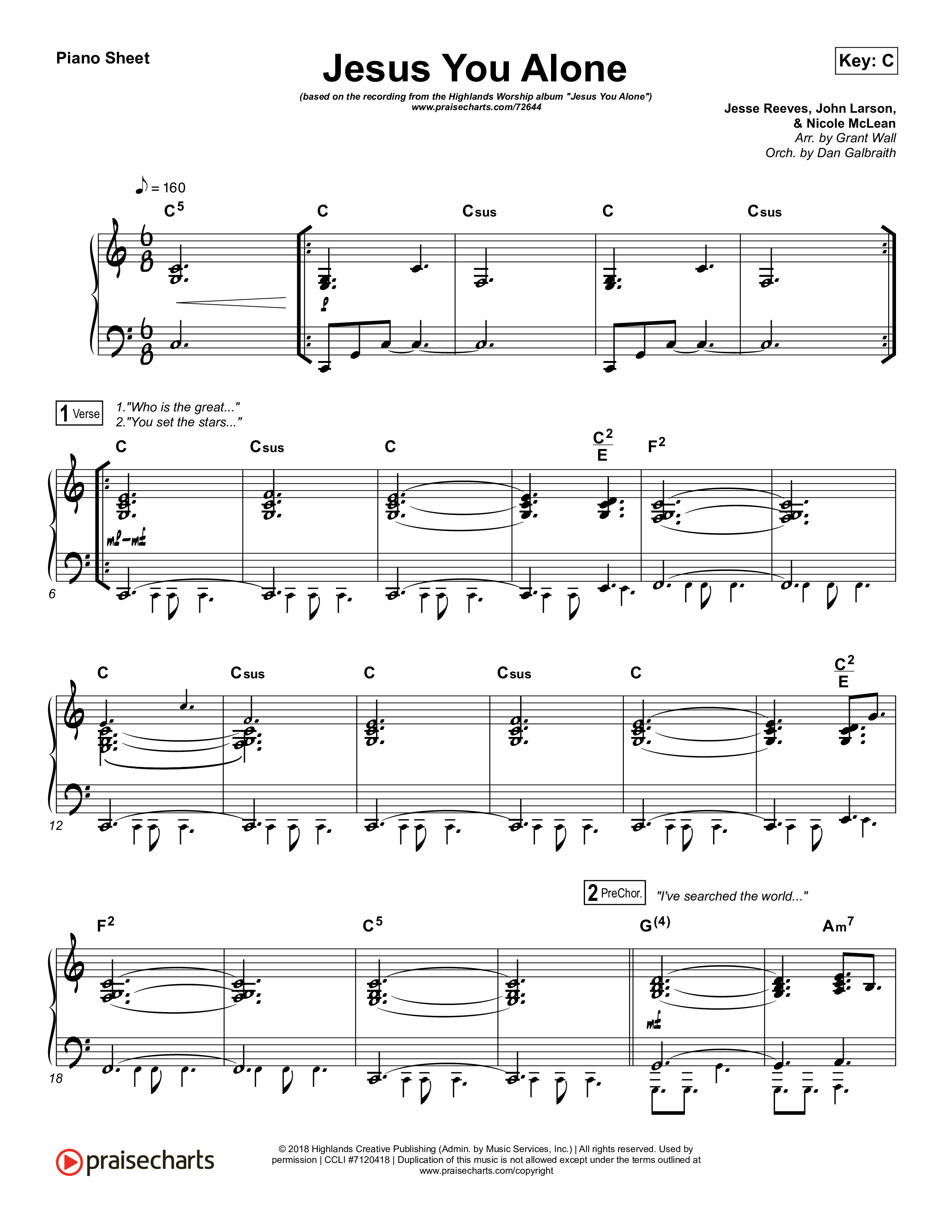 Jesus You Alone Piano Sheet (Highlands Worship)