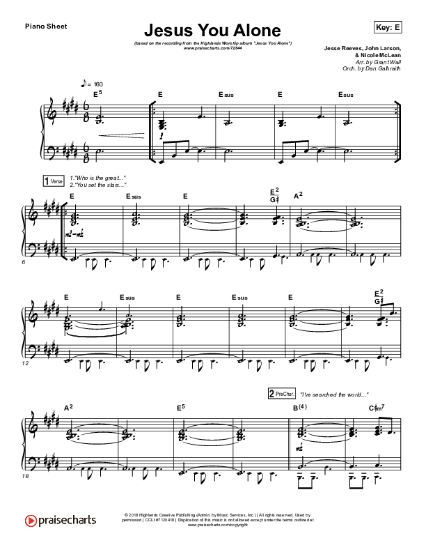 Jesus You Alone Piano Sheet (Highlands Worship)