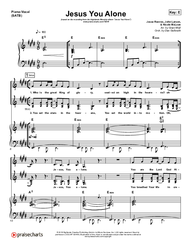 Jesus You Alone Piano/Vocal (SATB) (Highlands Worship)