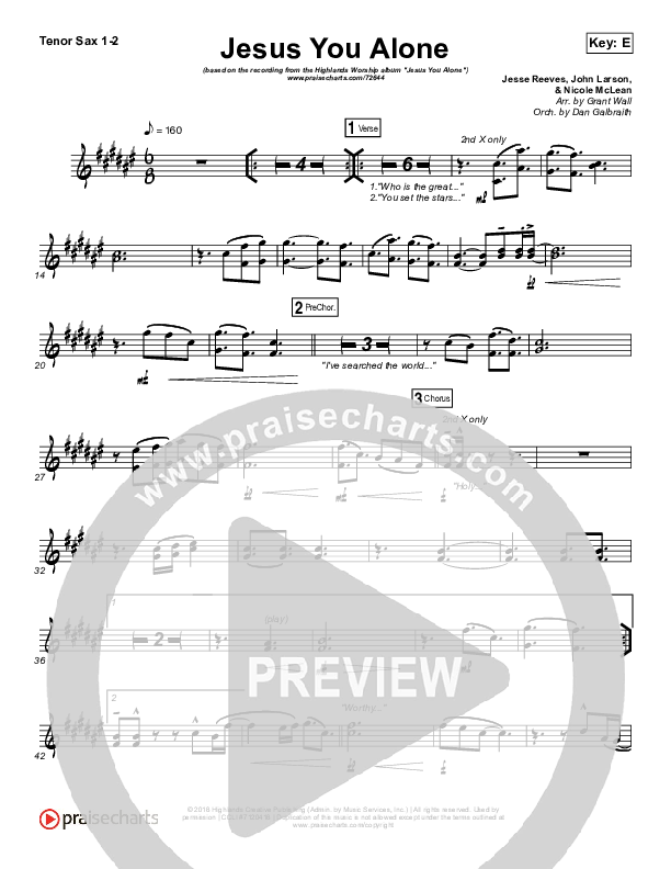 Jesus You Alone Tenor Sax 1/2 (Highlands Worship)