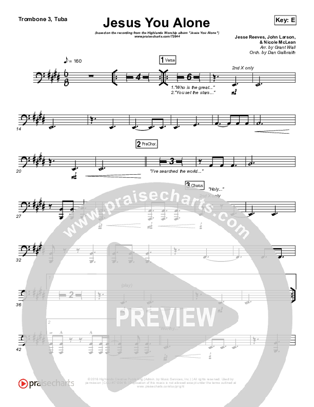 Jesus You Alone Trombone 3/Tuba (Highlands Worship)
